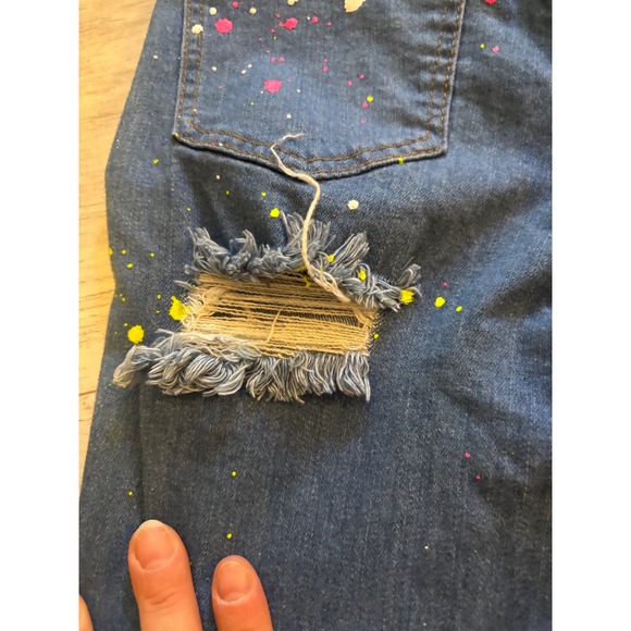Rockstar‎ Original Distressed Paint Splatter Jeans Size 3 Patchwork Denim - Picture 4 of 10
